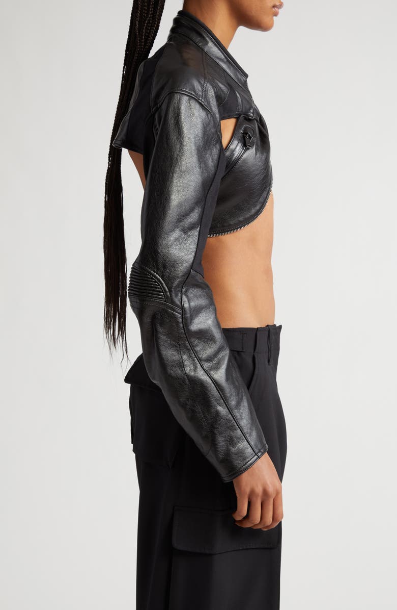 Coperni Cutout Crop Faux Leather Biker Jacket, Alternate, color,