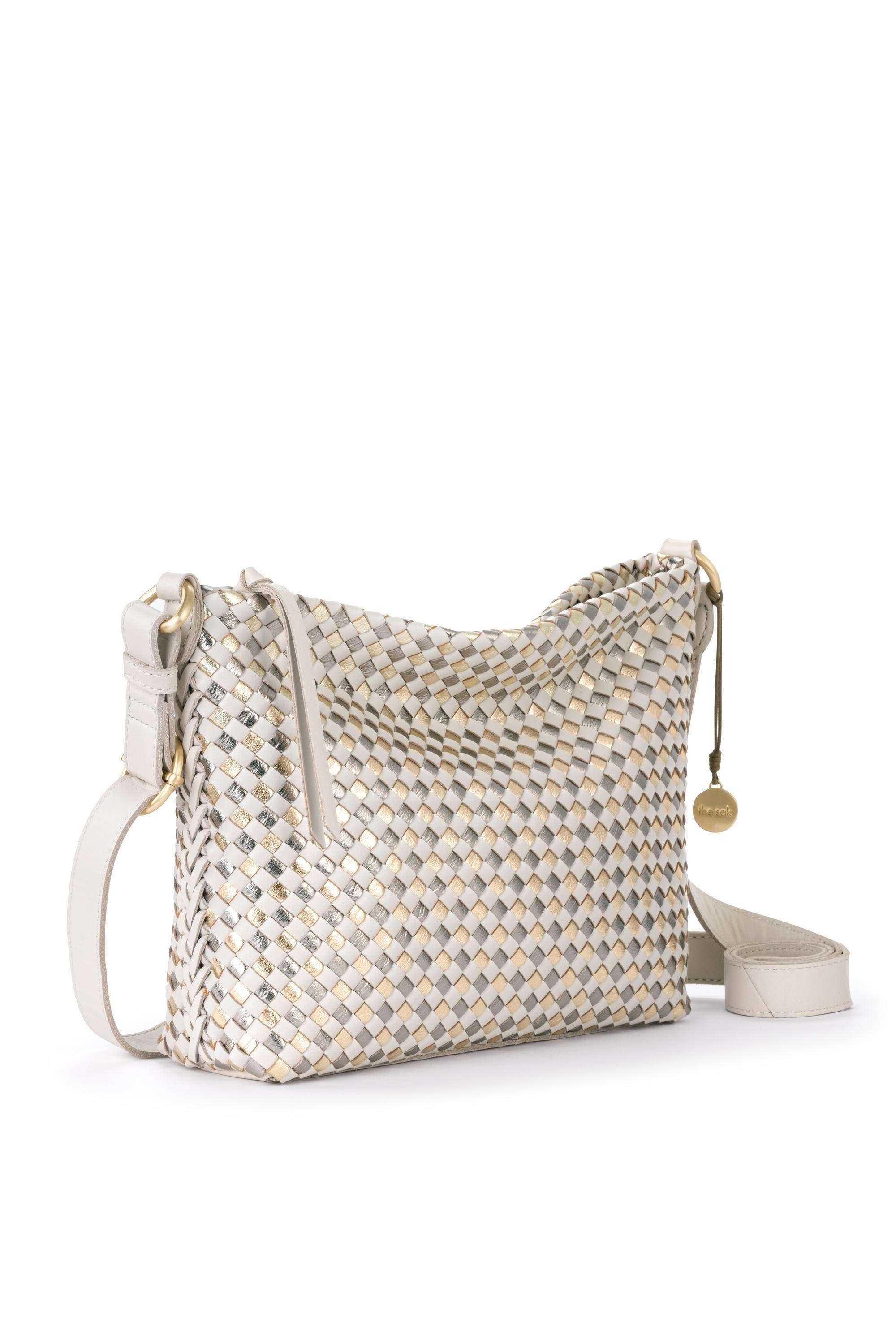The Sak Melrose Crossbody Woven Leather Bag, Alternate, color, Stone Metallic Woven
