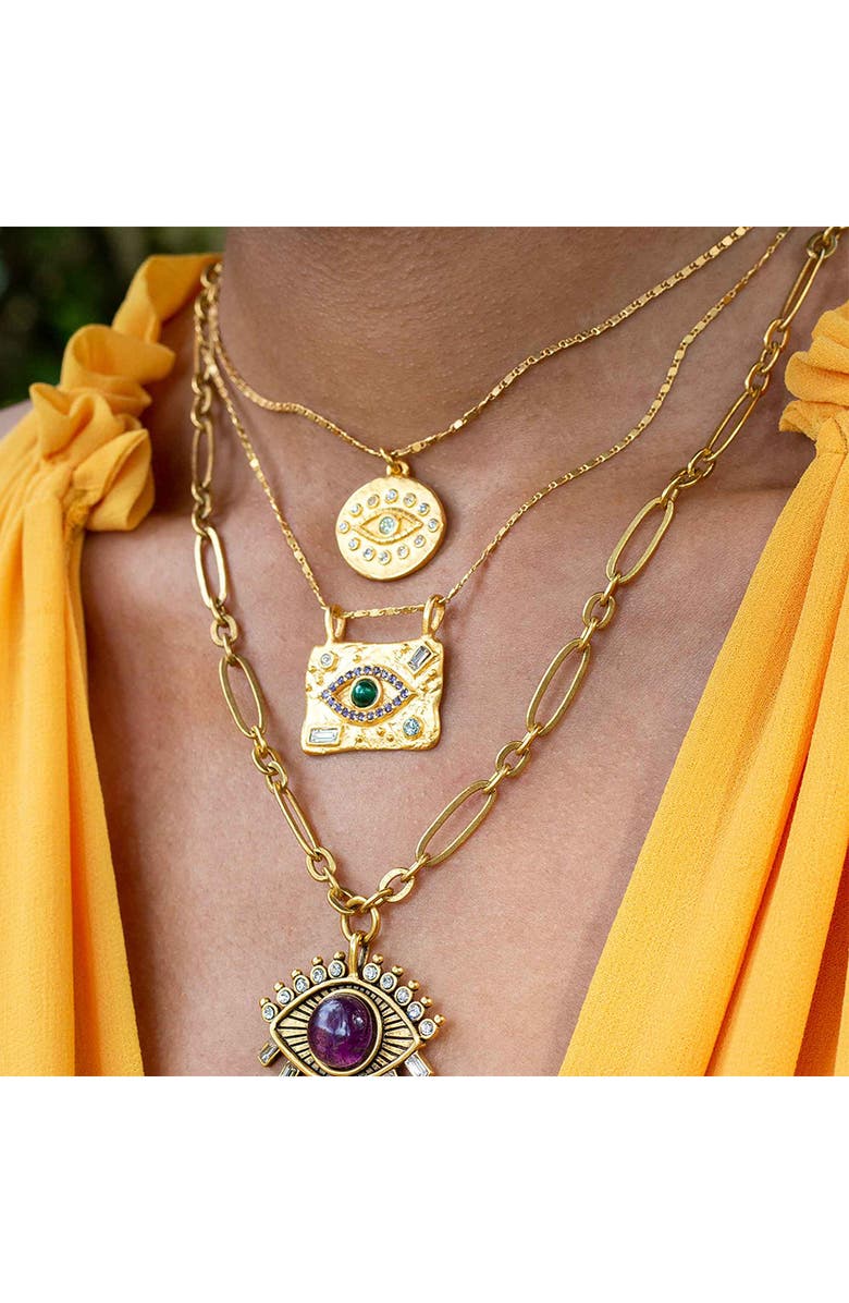 Sequin See No Evil Talisman Necklace, Alternate, color, Green