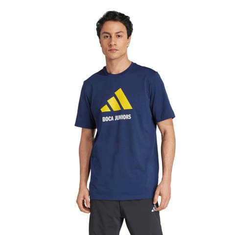 Men's adidas  White Boca Juniors Three-Stripes Wordmark T-Shirt