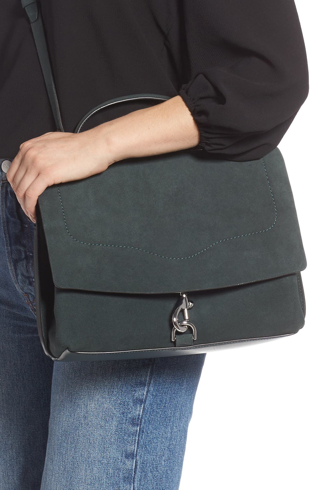 Stella Suede Satchel, Alternate, color, PINE