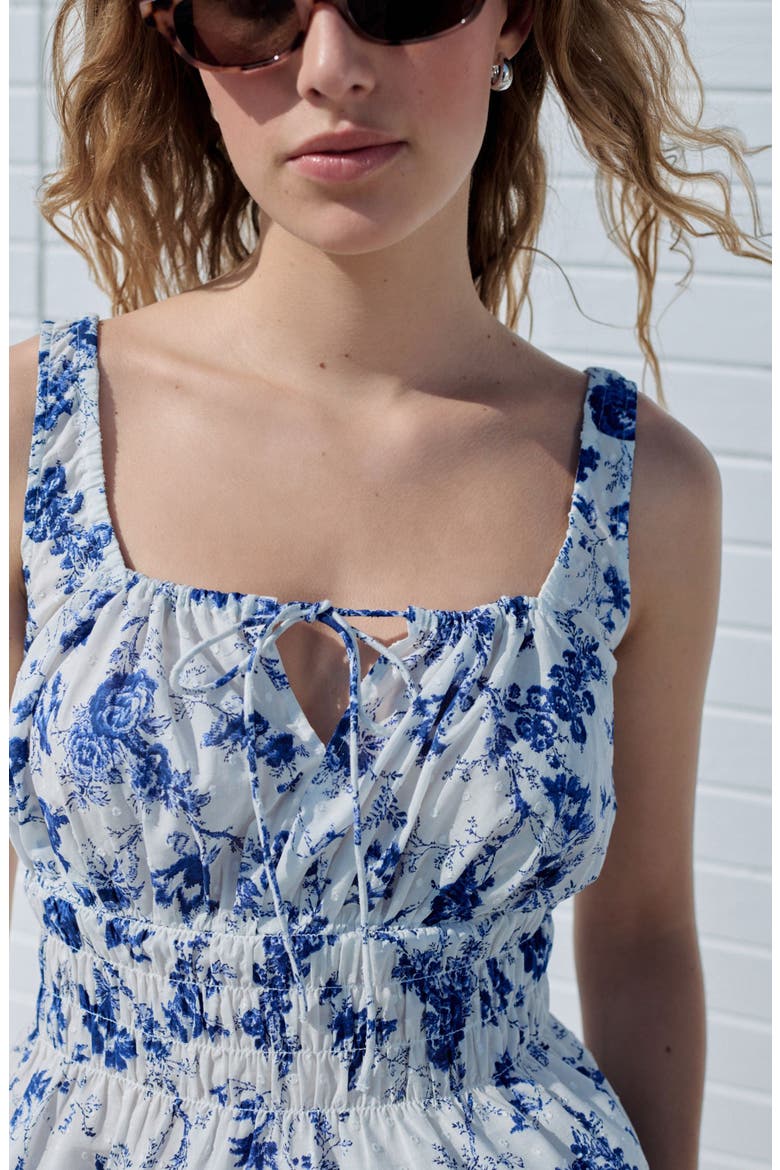 Floral Smocked Cotton Camisole, Alternate, color, WHITE/ BLUE