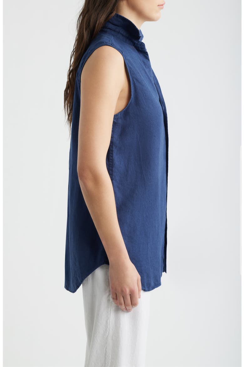 Finley Sleeveless Linen Button-Up Shirt, Alternate, color, NAVY