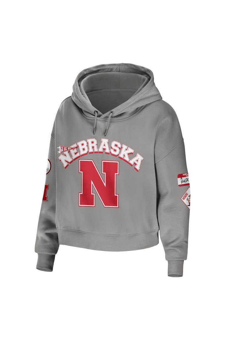 Women's WEAR by Erin Andrews Gray Nebraska Huskers Mixed Media Cropped Pullover Hoodie, Alternate, color, Gray
