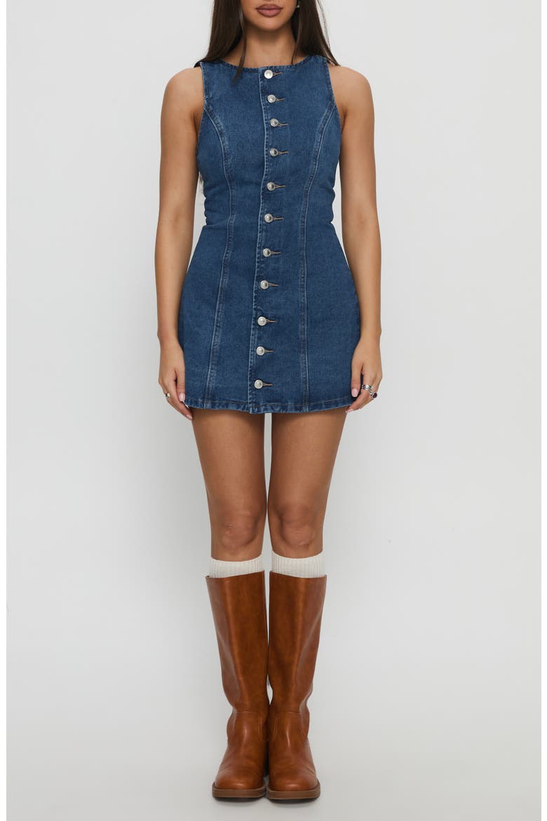 Yumiko Denim Skirted Romper, Main, color, BLUE