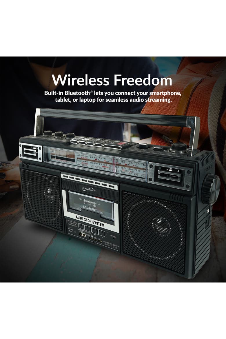 Retro Radio Speaker & Cassette Player w/Bluetooth Black, Alternate, color, Black
