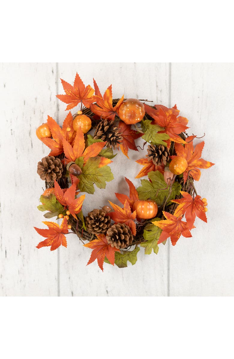 Northlight Maple Leaves with Pine Cones and Pumpkins Fall Harvest Artificial Wreath - 12", Alternate, color,