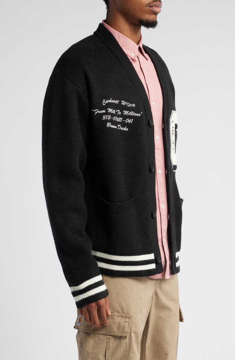Carhartt Work In Progress Brown Ducks Embroidered Varsity Cardigan, Alternate, color, 