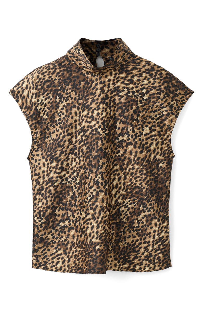 MANGO Leopard Print Satin Shirt, Alternate, color, Brown