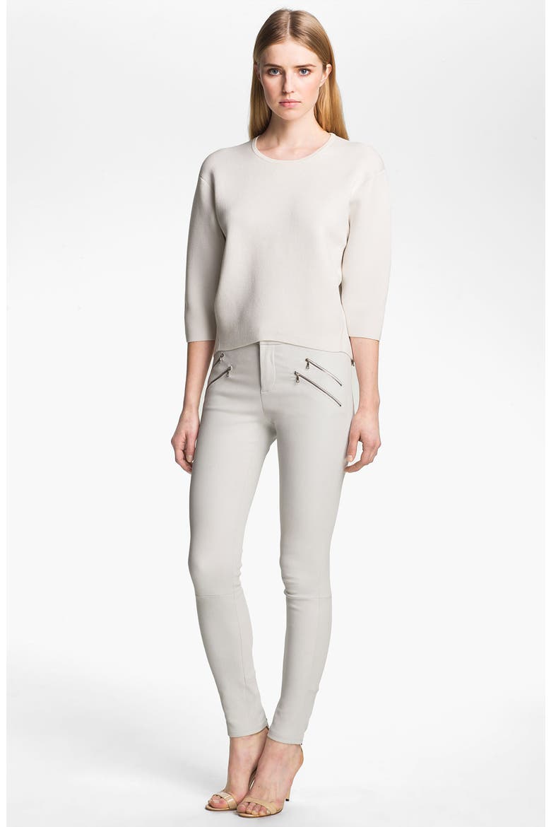'Claudette' Stretch Leather Pants, Alternate, color, WHITE