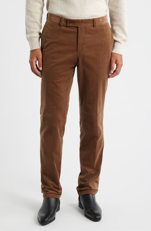 Palmer Brown Flat Front Cotton Stretch Corduroy Pants