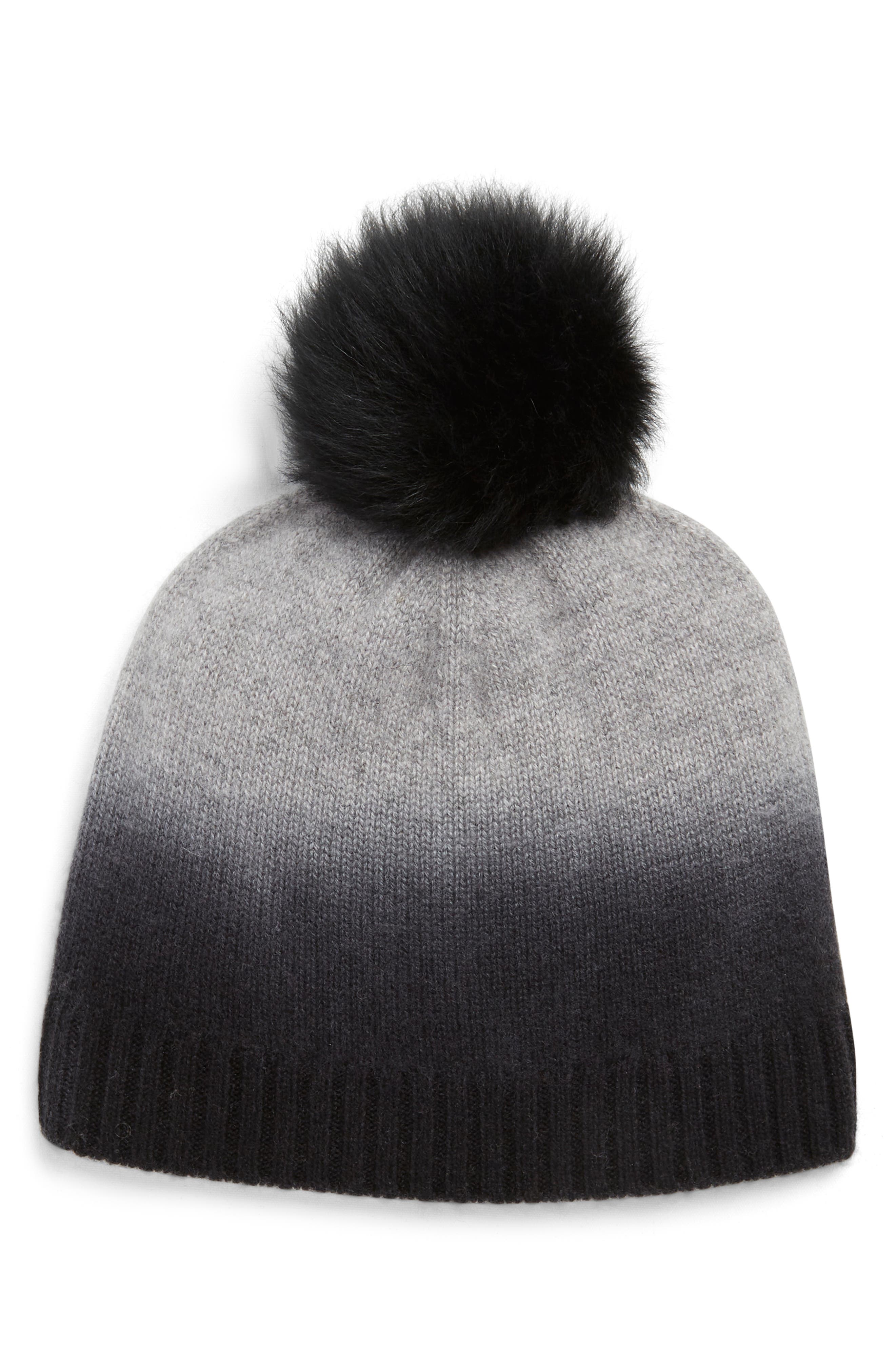 Sofia Cashmere Cashmere Dip Dye Genuine Shearling Pompom Beanie (Women ...