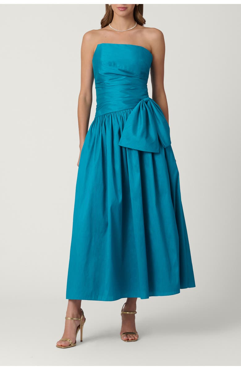 Shoshanna Midnight Dupioni Sonia Dress, Main, color, Deep Sea