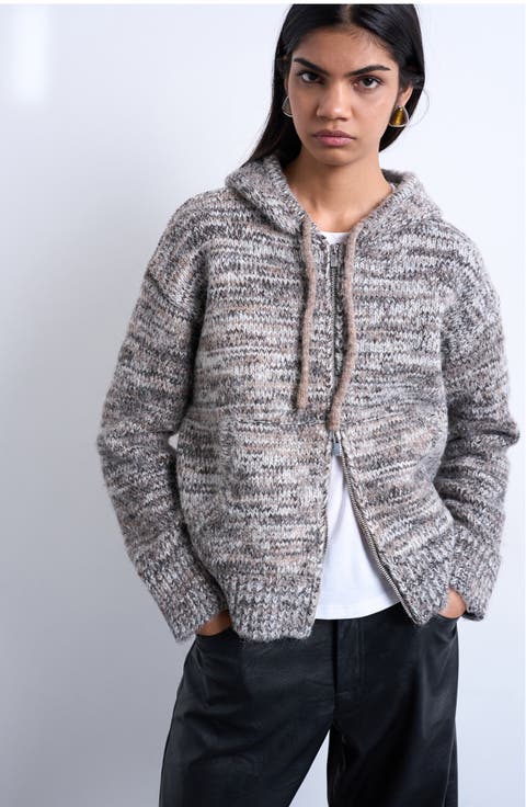Zip Front Knit Hoodie