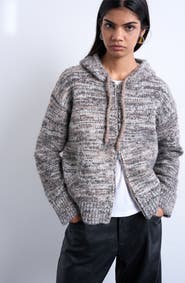 Topshop Zip Front Knit Hoodie