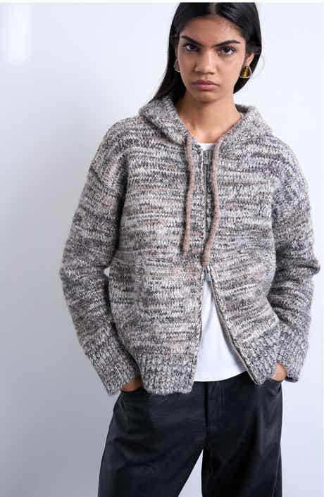 Topshop Zip Front Knit Hoodie