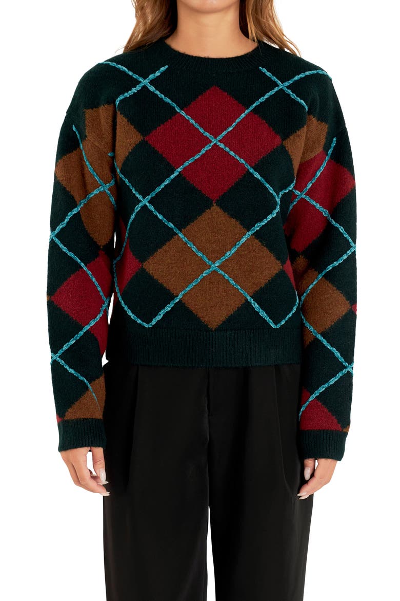 Argyle Sweater, Alternate, color, DARK GREEN MULTI