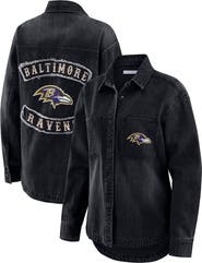 WEAR by Erin Andrews Women's WEAR by Erin Andrews Black Baltimore Ravens Washed Oversized Denim Full-Snap Shacket