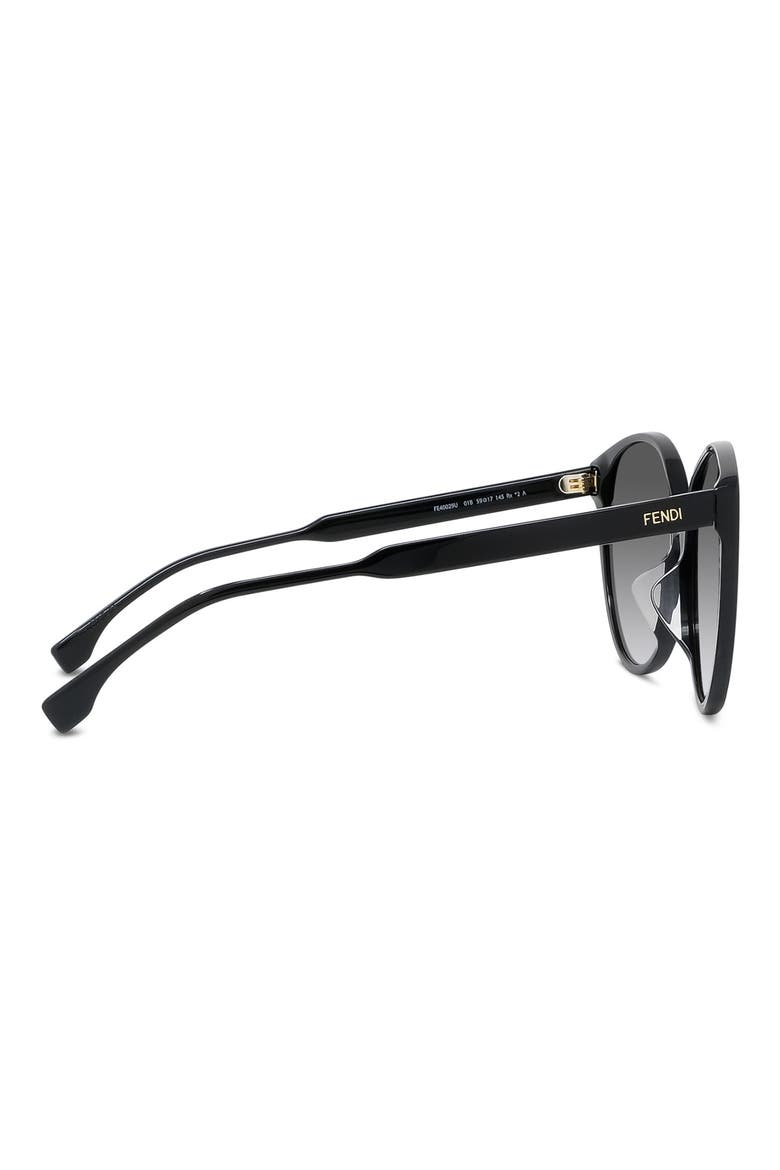 'Fendi Fine 59mm Round Sunglasses, Alternate, color, SHINY BLACK / GRADIENT SMOKE