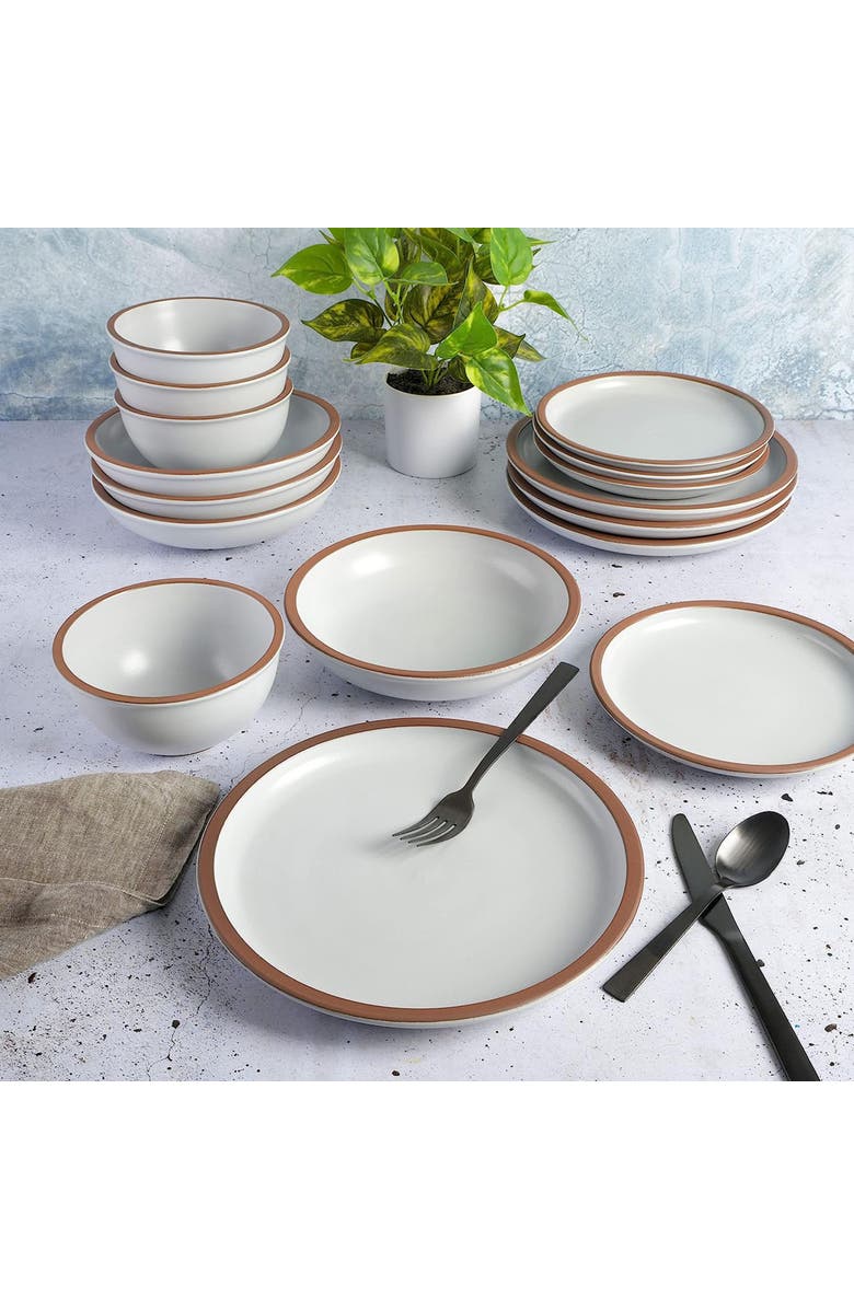 Soho Lounge Lagos 16 Piece Terracotta Double Bowl Dinnerware Set, Alternate, color, White