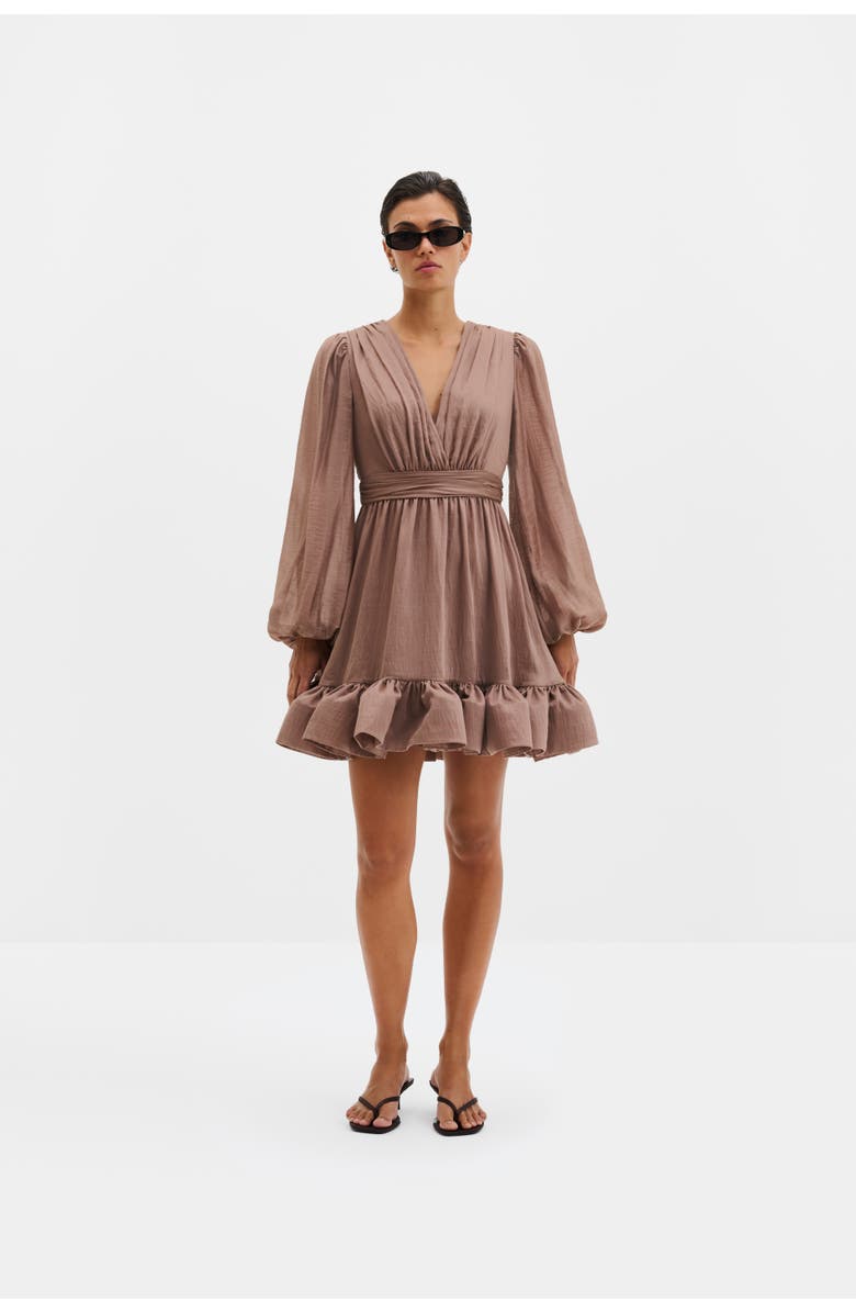 Malina Jadie V-neck Ruffled Mini Dress, Main, color, Taupe