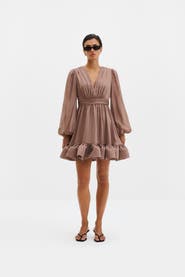 Malina Jadie V-neck Ruffled Mini Dress