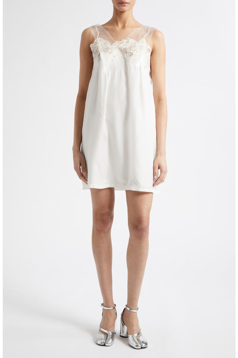 Lace Trim Silk Slipdress, Main, color, IVORY
