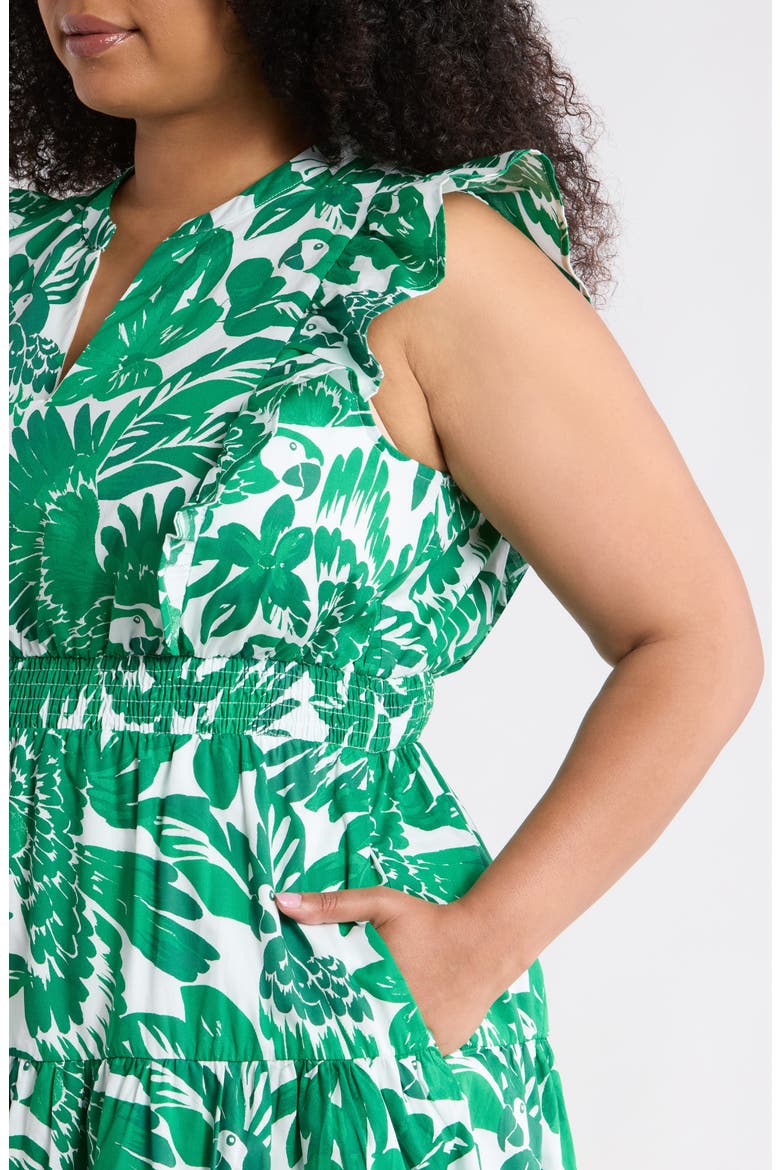 Masey Tropical Print Ruffle Midi Dress, Alternate, color, WHITE-GREENS