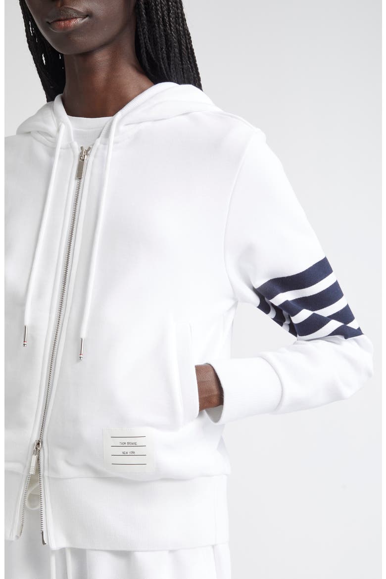 Classic 4-Bar Cotton French Terry Zip Hoodie, Alternate, color, WHITE / NAVY