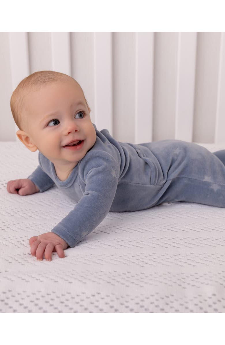 MiniMoi Baby Boys Cotton Rich Velour Footie, Alternate, color, Blue