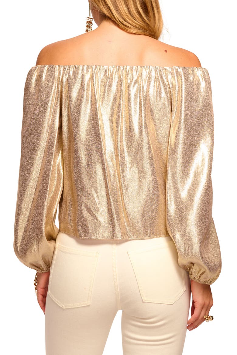 Esther Off the Shoulder Metallic Silk Blend Top, Alternate, color, GOLD