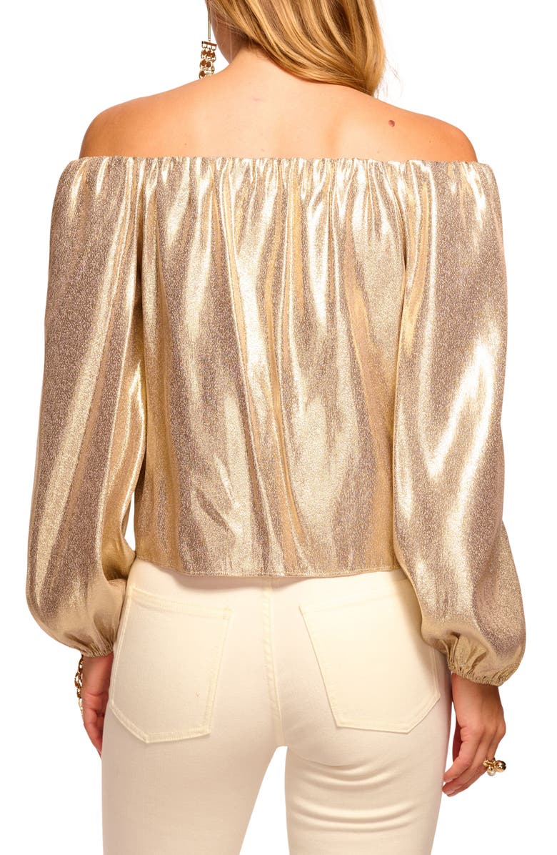 Ramy Brook Esther Off the Shoulder Metallic Silk Blend Top, Alternate, color, Gold