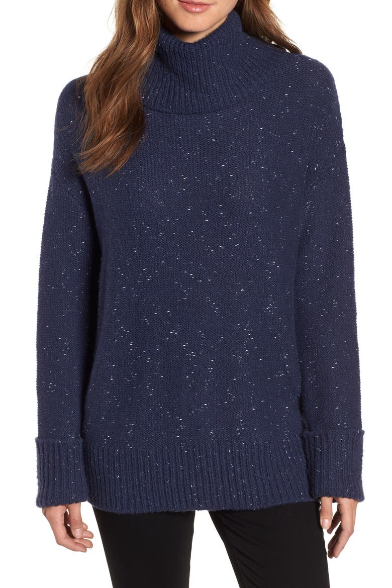 Roll Neck Cotton Wool Blend Sweater, Main, color, NAVY MARL