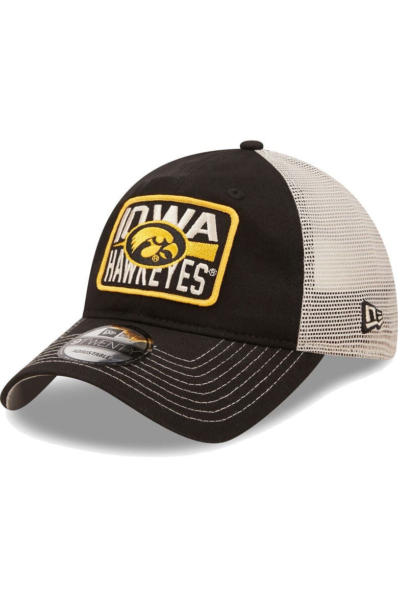 Men's New Era Black/Natural Iowa Hawkeyes Devoted 9TWENTY Adjustable Hat, Main, color, Black