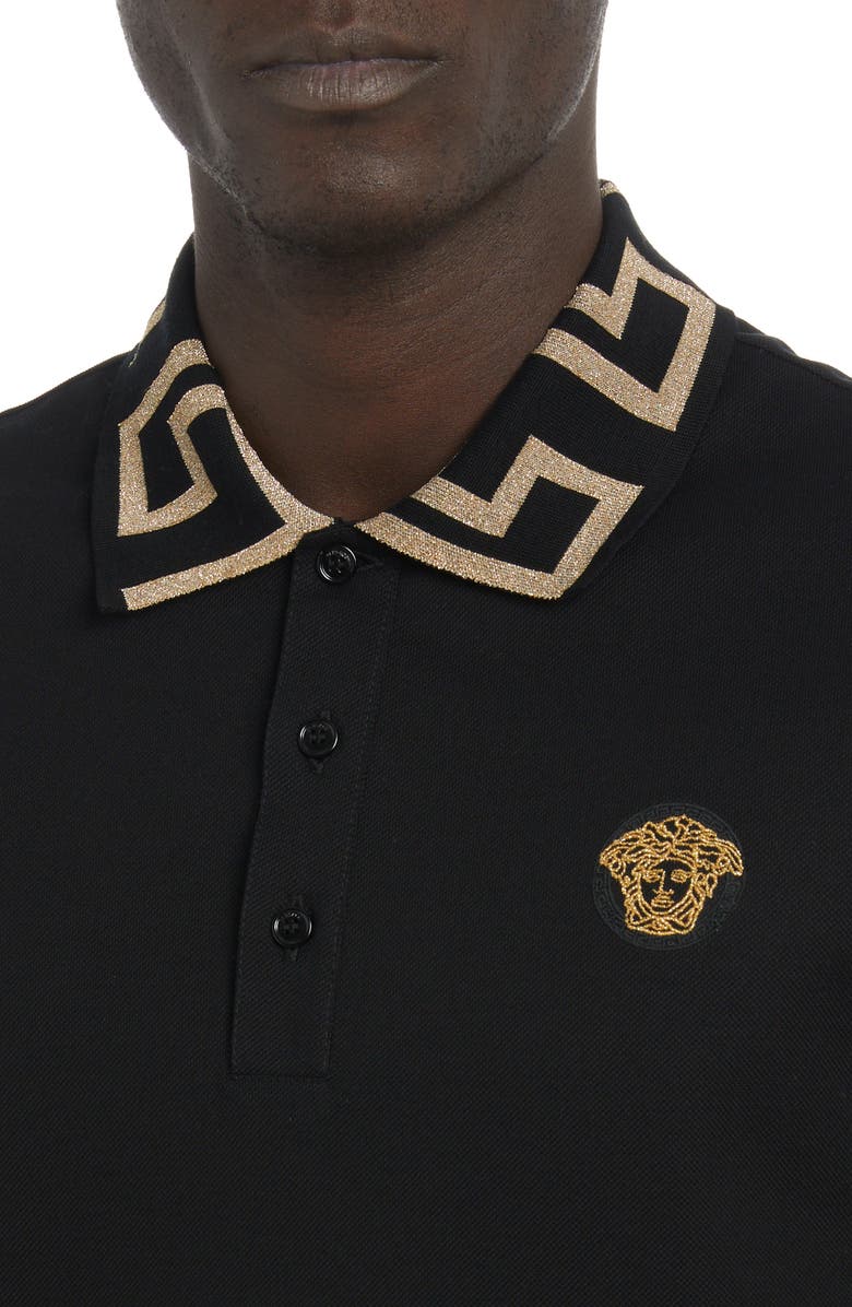 Versace Metallic Greca Collar Piqué Polo, Alternate, color, 1B000-Black