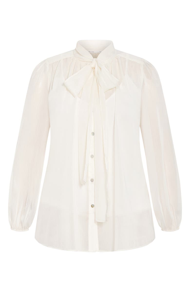 City Chic Seline Tie Neck Chiffon Shirt, Alternate, color, Cream
