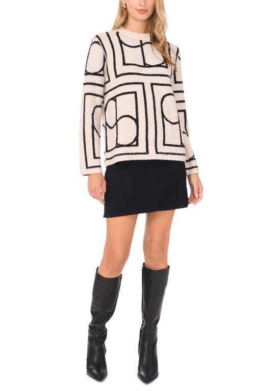 Vince Camuto Geometric Jacquard Crewneck Sweater In White