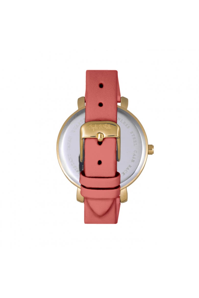 Sophie & Freda Key West Leather-Band Watch w/Swarovski Crystals, Alternate, color, Gold/Dark Pink