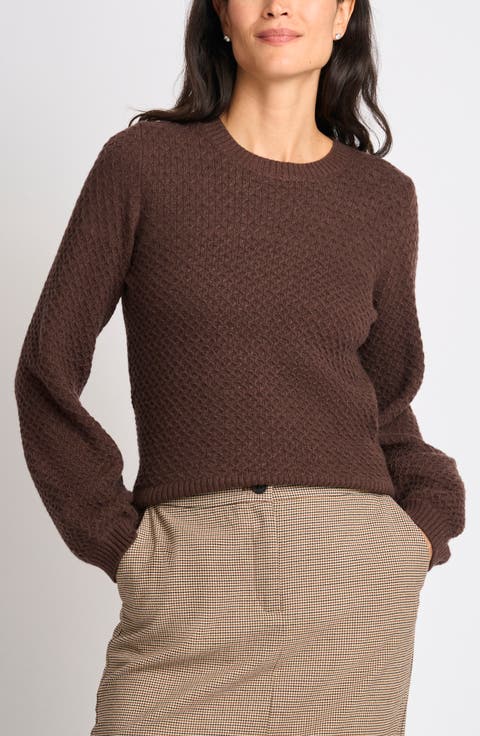Honeycomb Stitch Puff Sleeve Sweater