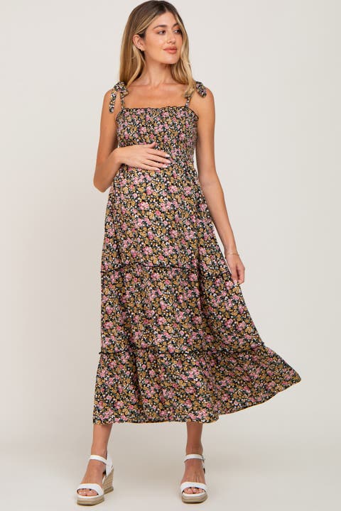 Multi-Color Floral Sleeveless Tiered Maxi Dress