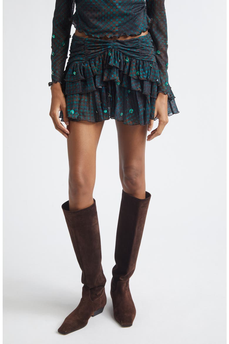 Kaia Check Tiered Chiffon Miniskirt, Main, color, BLUE MULTI