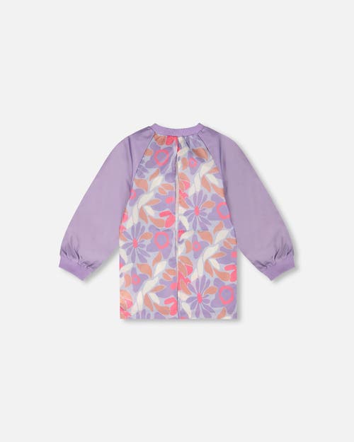 Deux Par Deux School Apron Retro Flower In Purple