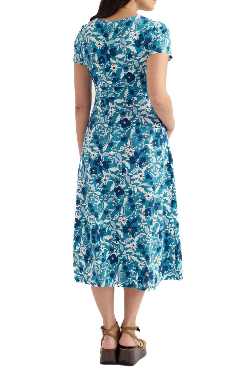 Seasalt Cornwall Chapelle Floral Organic Cotton Jersey Midi Dress, Alternate, color, Winding Meadow Sailboats
