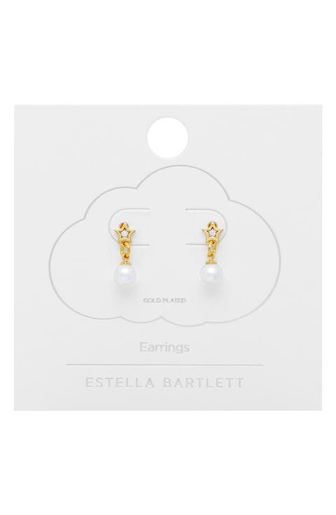 Star & Faux Pearl Drop Earrings