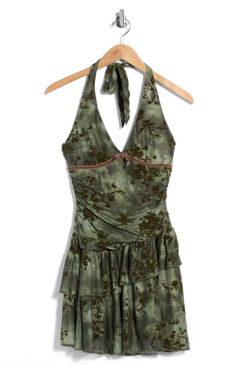 Ruched Drop Waist Halter Dress