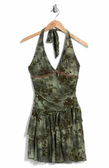 Ruched Drop Waist Halter Dress