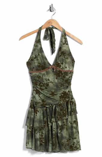 Ruched Drop Waist Halter Dress