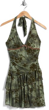 LUV BETSEY Ruched Drop Waist Halter Dress