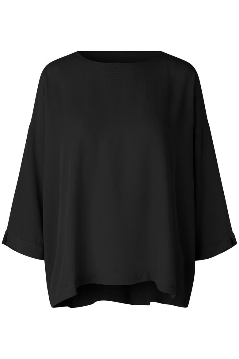 Mabecca Round Neck Draped Blouse, Alternate, color, Black