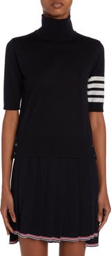 Thom Browne 4-Bar Short Sleeve Stretch Merino Wool Turtleneck Sweater